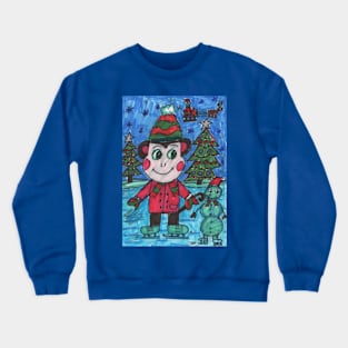 Funny Monkey and a Snowman Crewneck Sweatshirt